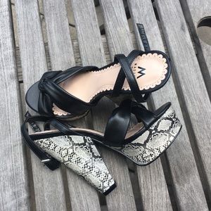 Madison Orya Faux Snake Skin Chunky Heel Sandals